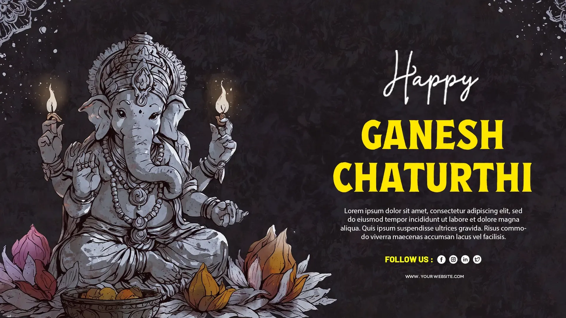 Ganesh Chaturthi Dark Theme PSD Template with Mystical Art Design